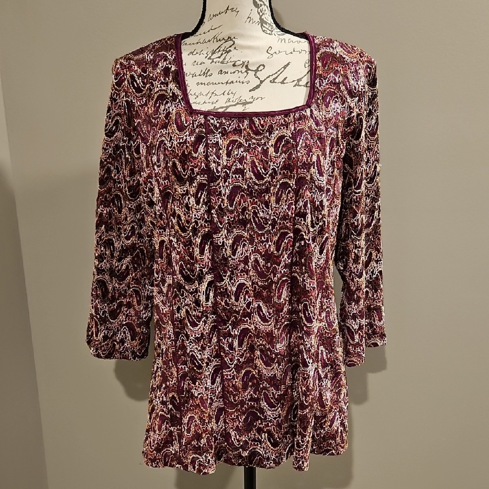 Christopher & Banks Burgundy Patterned Blouse XL